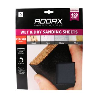 Addax Wet & Dry Sanding Sheets 231485 600 Grit Pack Of 5
