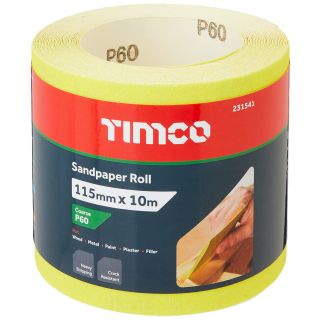 Timco 115Mm X 10M Sandpaper Roll 60 Grit Yellow 231541