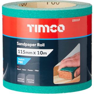 Timco Sandpaper Roll Green 80 Grit 231117 115Mm X 10M