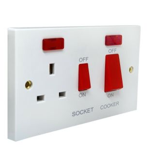 45A 2 Gang Cooker Switch C/W Neon 13A Switch Socket El105P
