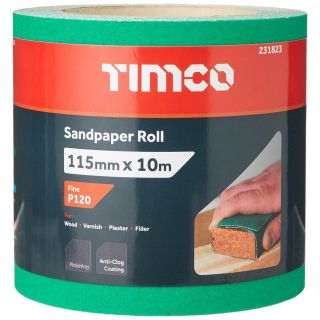 Timco Sandpaper Roll Green 120 Grit 231823 115Mm X 10M